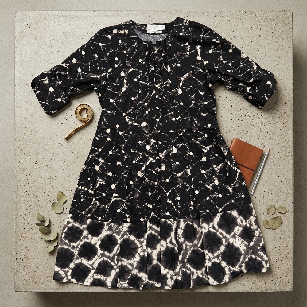 Thakoon Target 20th Anniversary Shibori Tie Dye Shirtdress Pleated Black XS